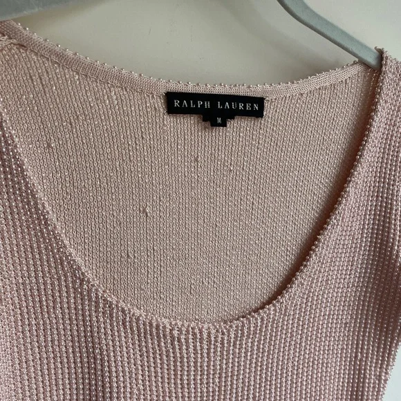 RALPH LAUREN Light Pink Silk Beaded Short Sleeve Top Women’s Size M - Picture 4 of 7